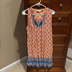 Beachlunchlounge Floral Peach and Blue Dress, large, 100% viscose, sleeveless